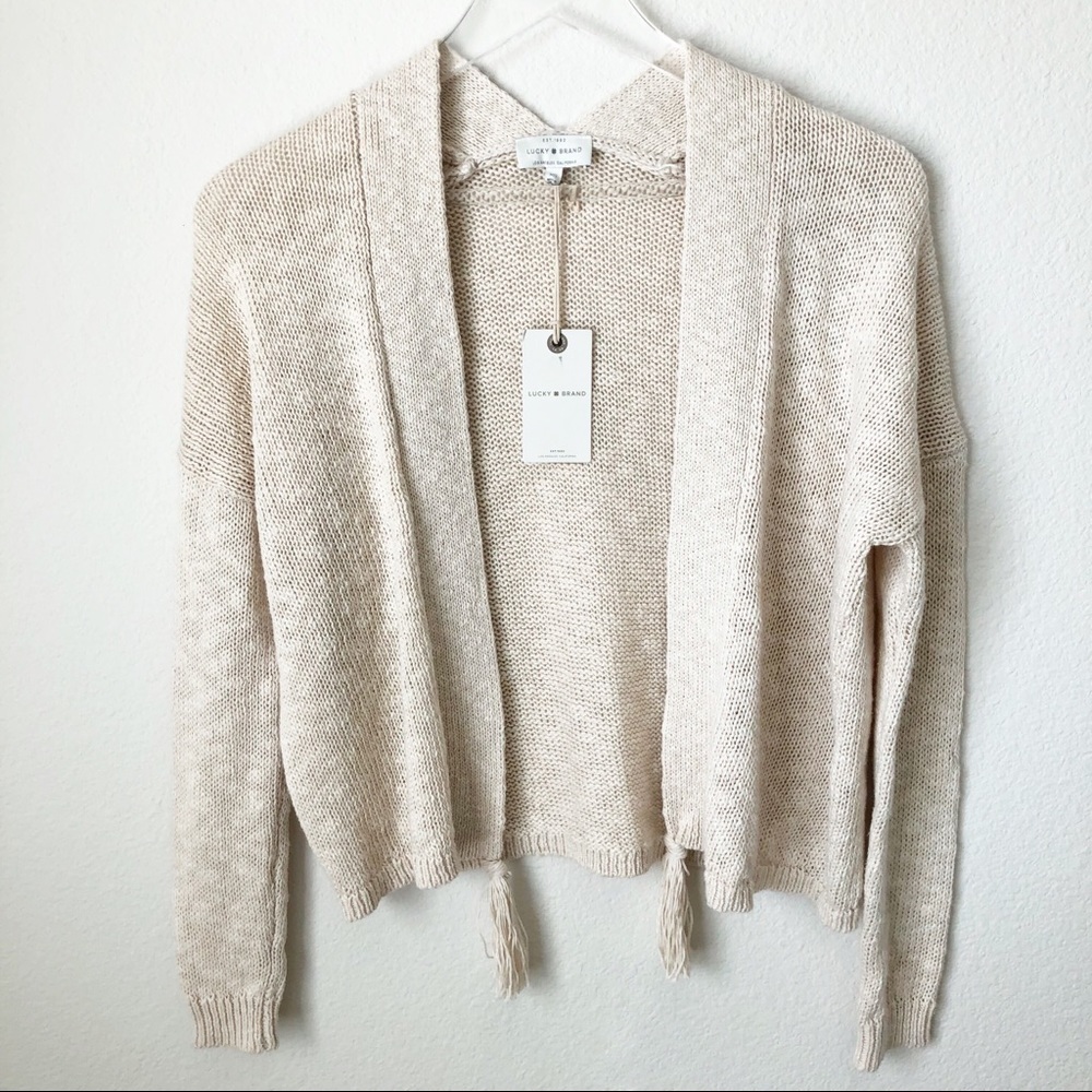 Lucky Brand Beige Knit Tassel Cardigan Size XS